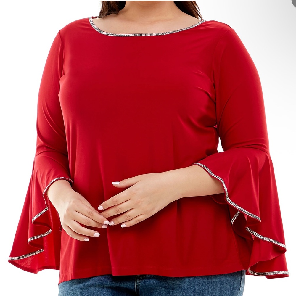 NY Collection Elegant Women's Top with Rhinestone Accents in Jester Red